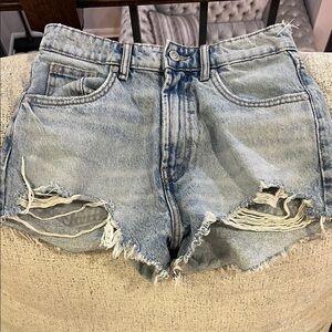 Zara Light Blue Distressed Jean Shorts